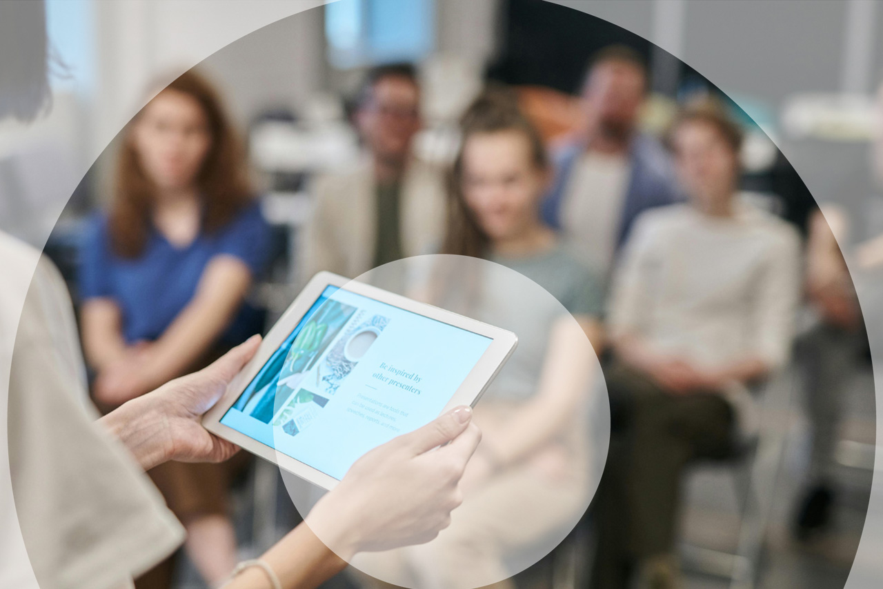 presenting to a crowd using an ipad